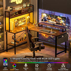 L Shaped Gaming Desk with Power Outlets LED