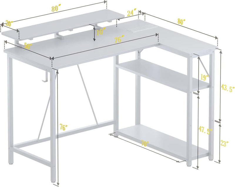 L Shaped Gaming Desk with RGB LED Lights