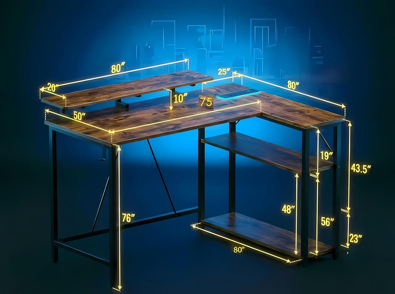 L Shaped Gaming Desk with RGB LED Lights