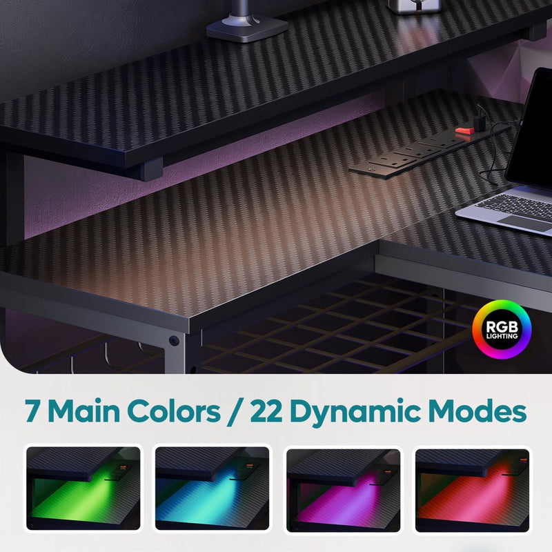 L-Shaped Gaming Desk with RGB LED Lights