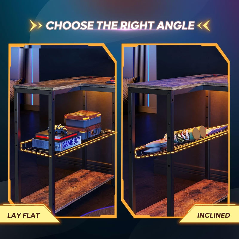 L-Shaped Gaming Desk with RGB LED Lights