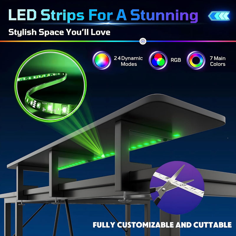 L Shaped Gaming Desk with RGB LED Lights