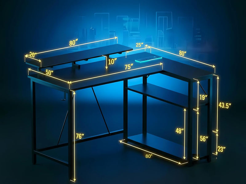 L Shaped Gaming Desk with RGB LED Lights