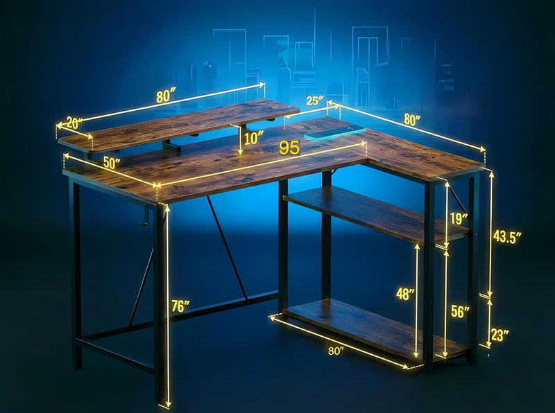 L Shaped Gaming Desk with RGB LED Lights