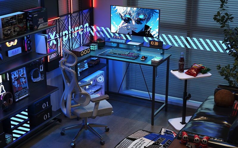 L Shaped Gaming Desk with RGB LED Lights