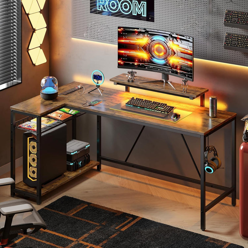 L-Shaped Gaming Desk with RGB LED Lights