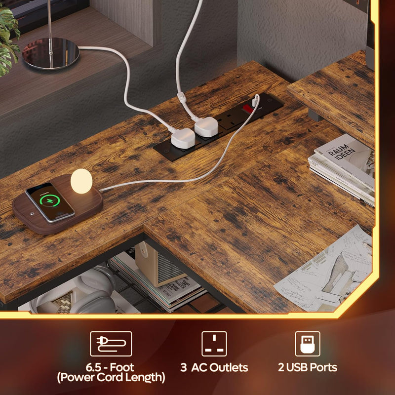L-Shaped Gaming Desk with RGB LED Lights