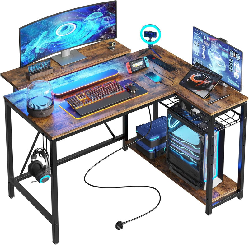 L-Shaped Gaming Desk with RGB LED Lights