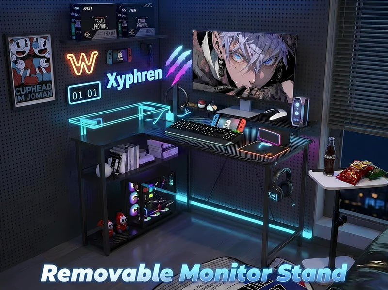 L Shaped Gaming Desk with RGB LED Lights