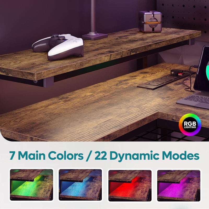 L-Shaped Gaming Desk with RGB LED Lights