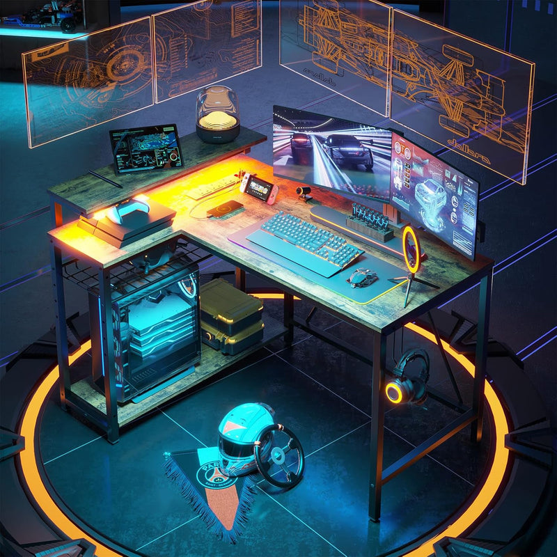 L-Shaped Gaming Desk with RGB LED Lights