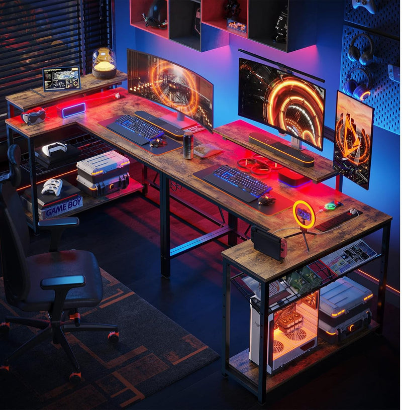 L-Shaped Gaming Desk with RGB LED Lights