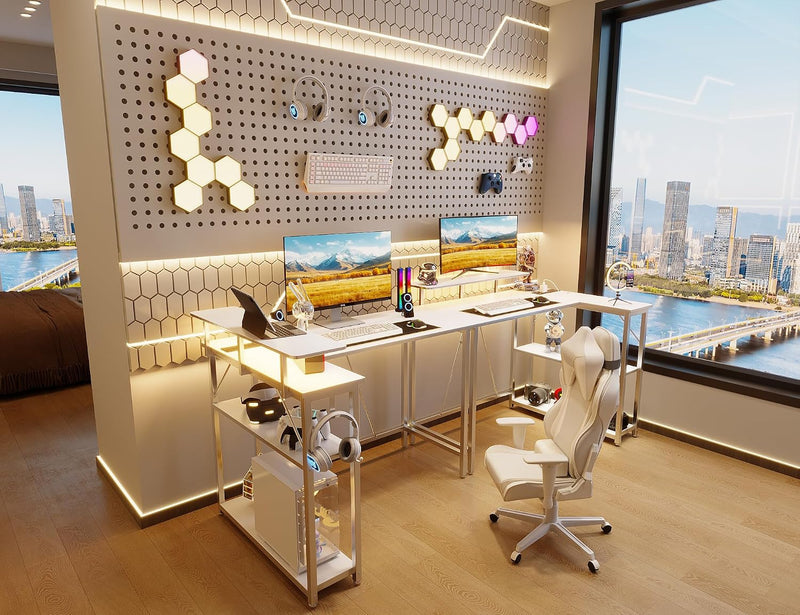 L Shaped Gaming Desk with RGB LED Lights
