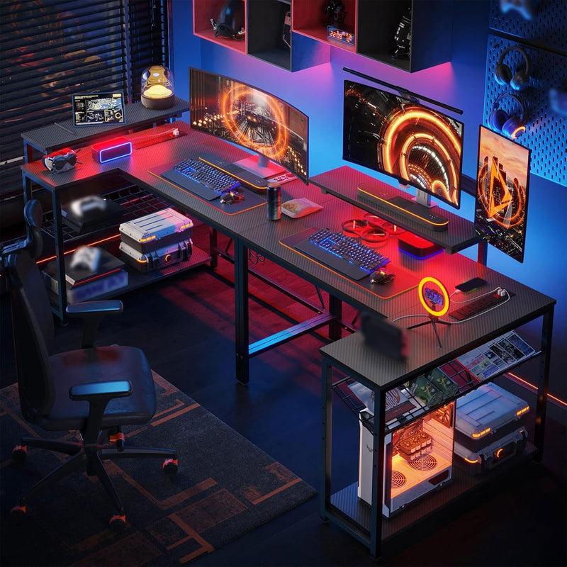 L-Shaped Gaming Desk with RGB LED Lights