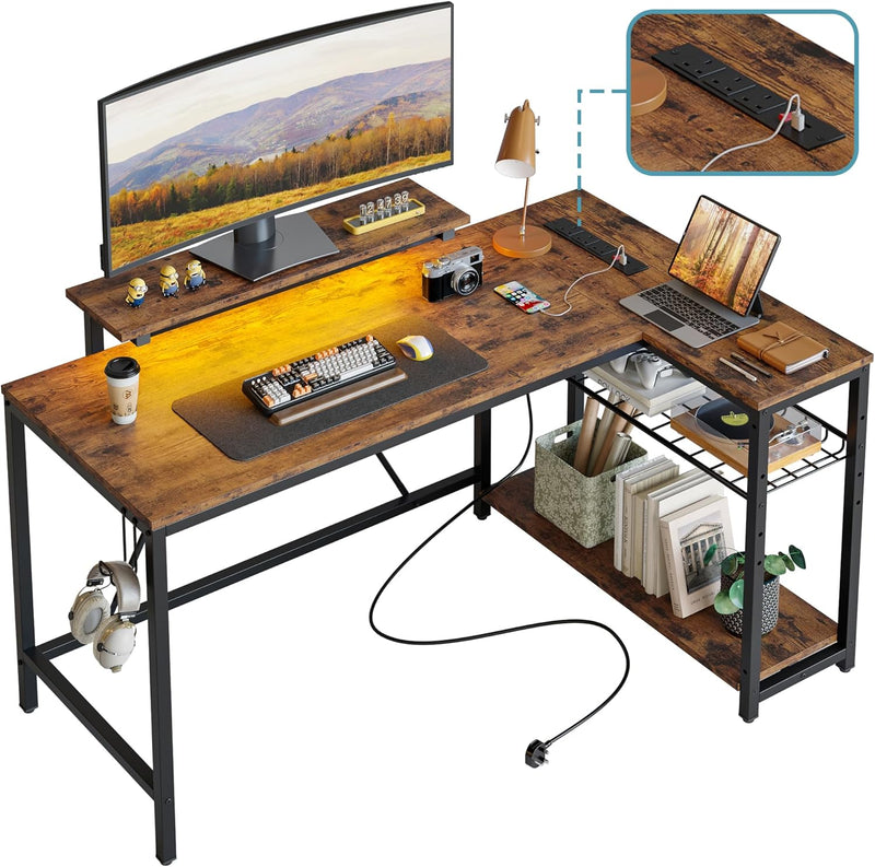 L-Shaped Gaming Desk with RGB LED Lights