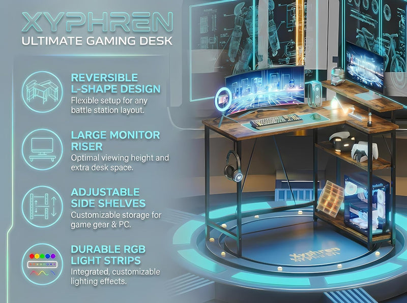 L Shaped Gaming Desk with RGB LED Lights