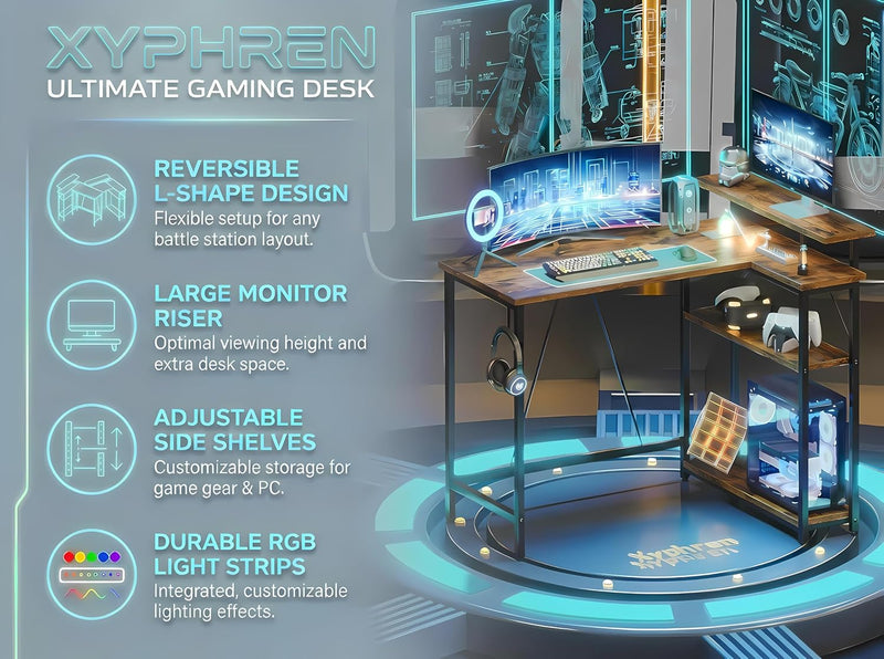 L Shaped Gaming Desk with RGB LED Lights