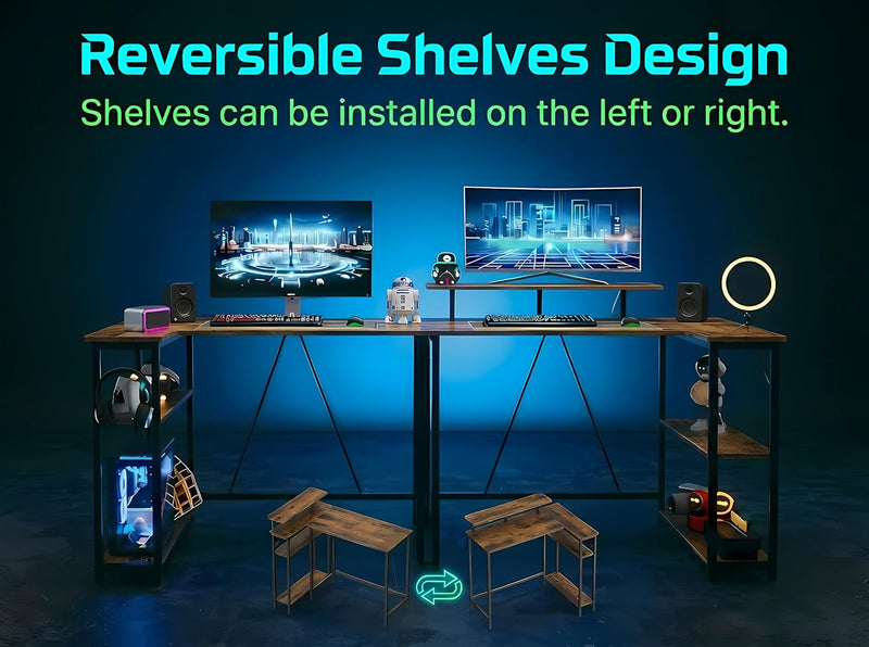 L Shaped Gaming Desk with RGB LED Lights