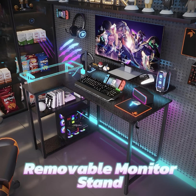 L Shaped Gaming Desk with RGB LED Lights