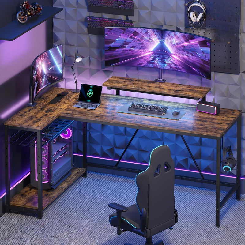 L-Shaped Gaming Desk with RGB LED Lights