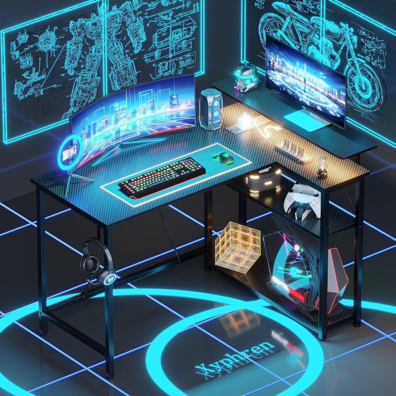 L Shaped Gaming Desk with RGB LED Lights