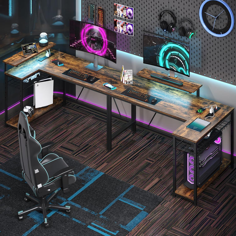 L-Shaped Gaming Desk with RGB LED Lights