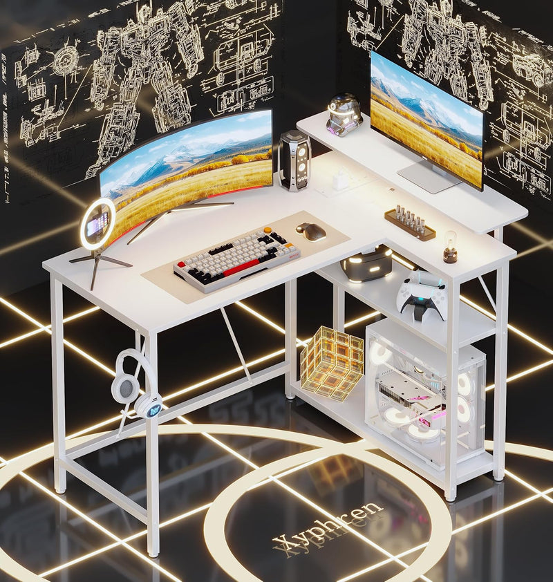 L Shaped Gaming Desk with RGB LED Lights