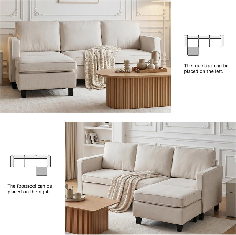 L-Shaped Sectional Sofa 3 Seater Boucle Fabric