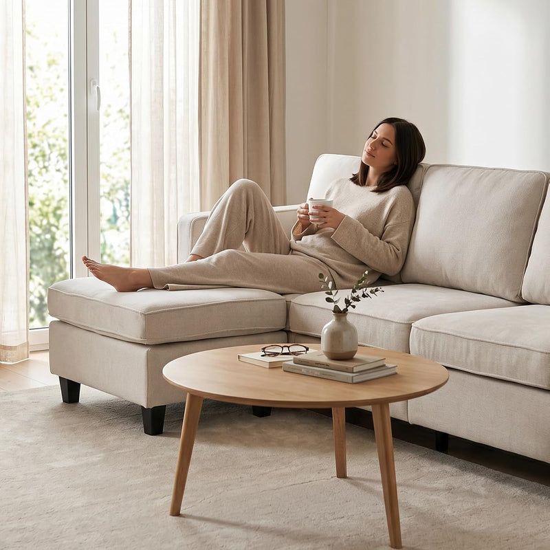 L-Shaped Sectional Sofa 3 Seater Boucle Fabric