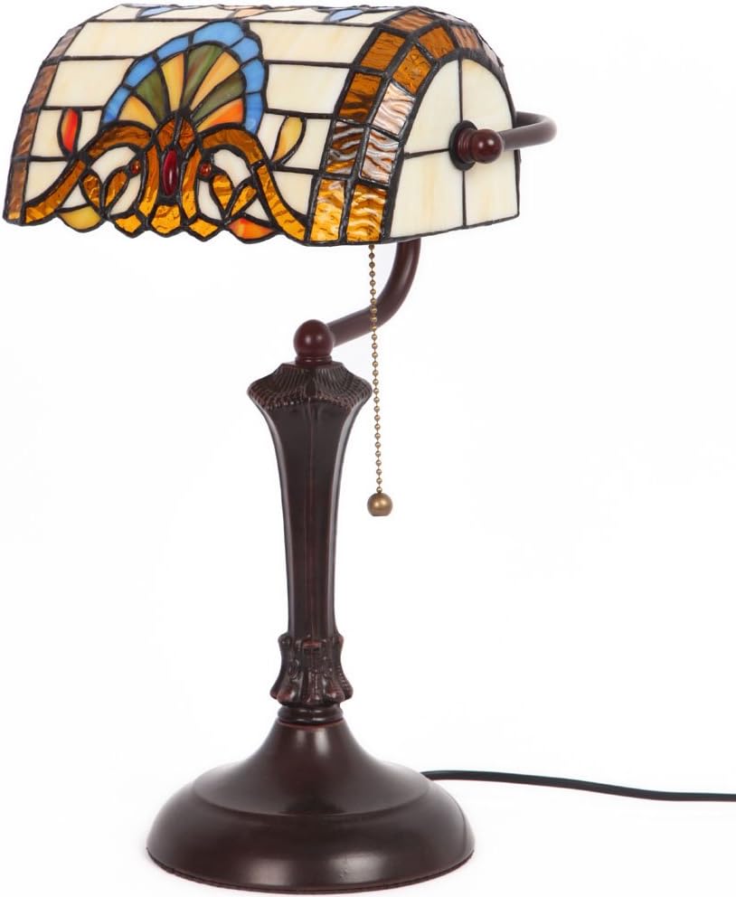 L30516 Baroque Tiffany Style Stained Glass Banker Table