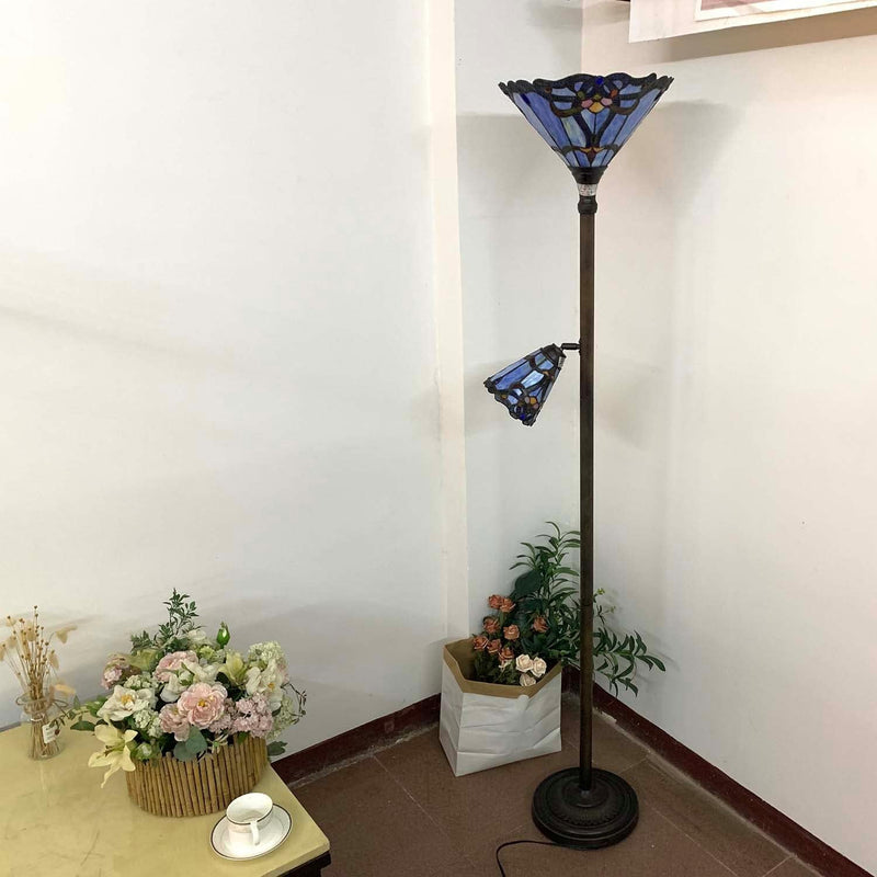 L30686 Baroque Tiffany Style Stained Glass Torchiere Floor