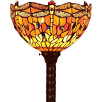Dragonfly Tiffany Style Stained Glass Torchiere Floor Lamp