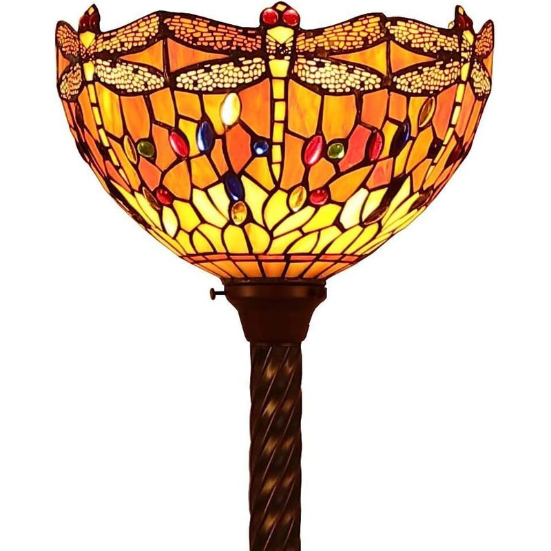 Dragonfly Tiffany Style Stained Glass Torchiere Floor Lamp