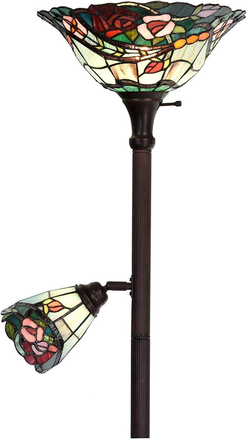 L30739 Rose Flower Tiffany Style Stained Glass Torchiere
