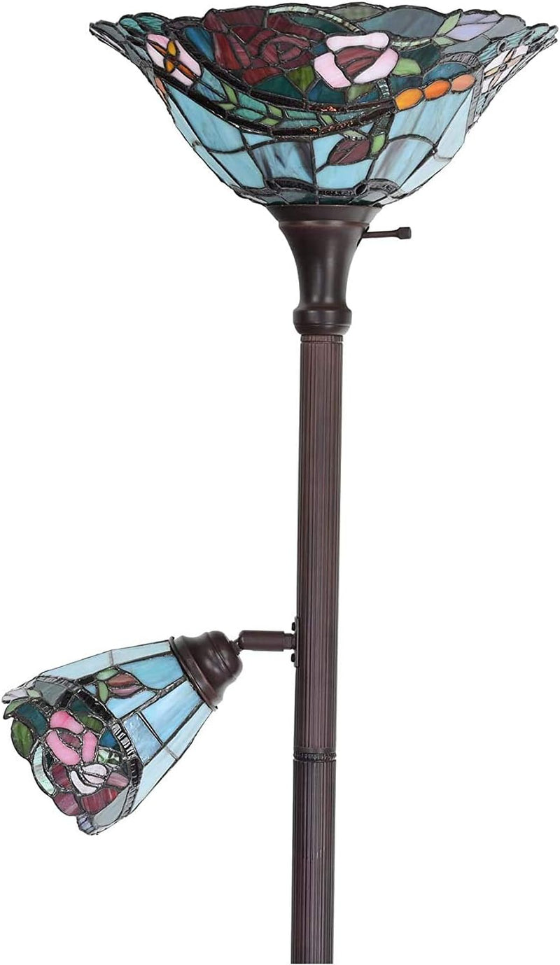 L30739 Rose Flower Tiffany Style Stained Glass Torchiere