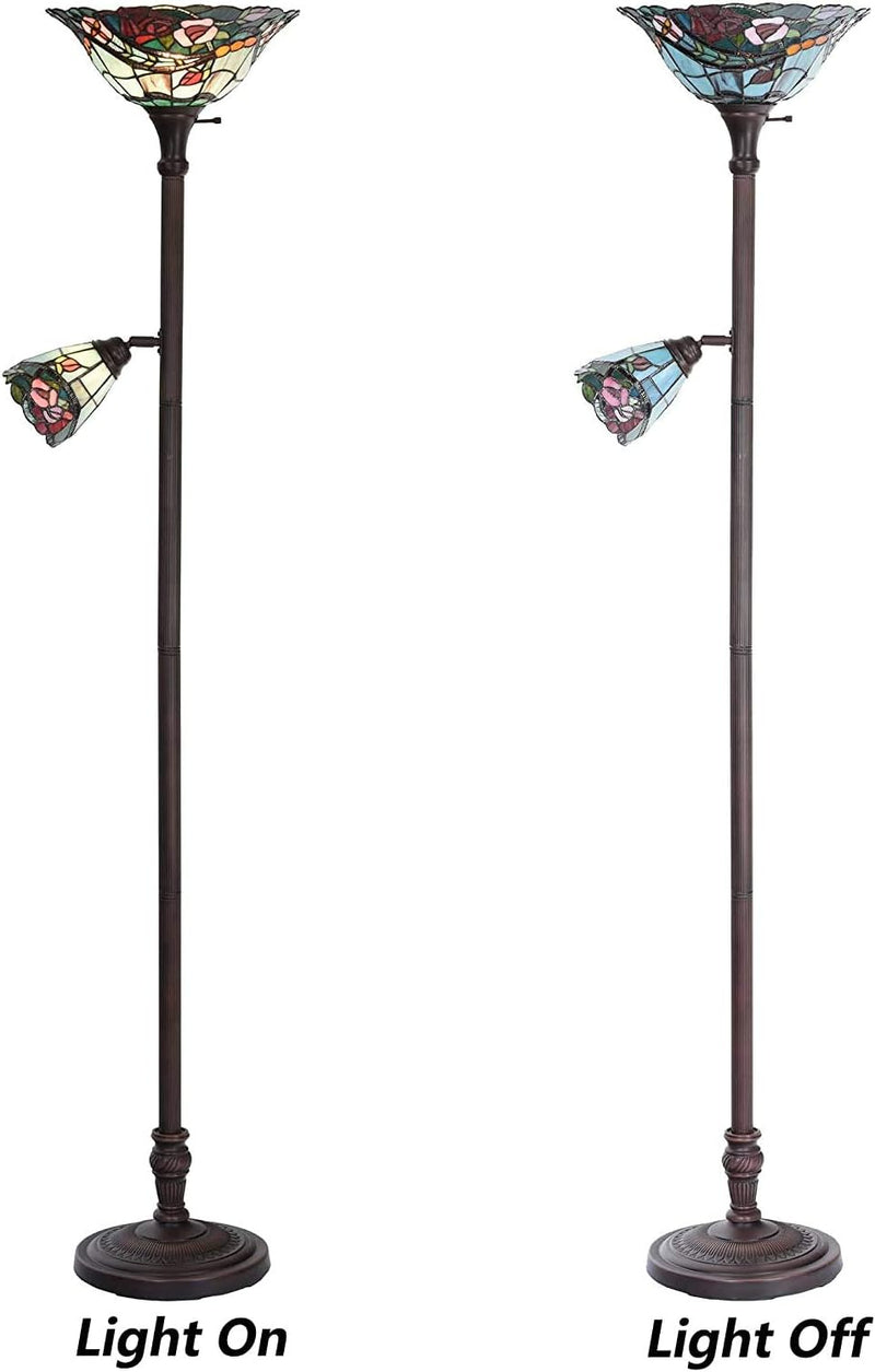 L30739 Rose Flower Tiffany Style Stained Glass Torchiere