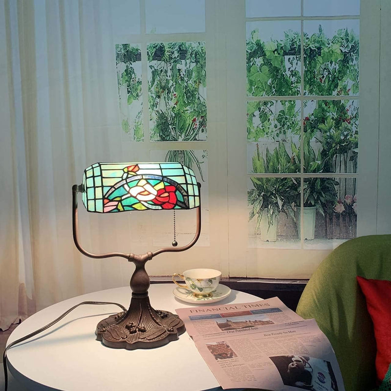 L30760 Rose Flower Tiffany Style Stained Glass Bankers
