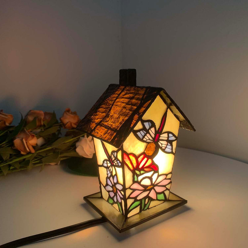 L30782 Birdhouse Tiffany Style Stained Glass Table Lamp