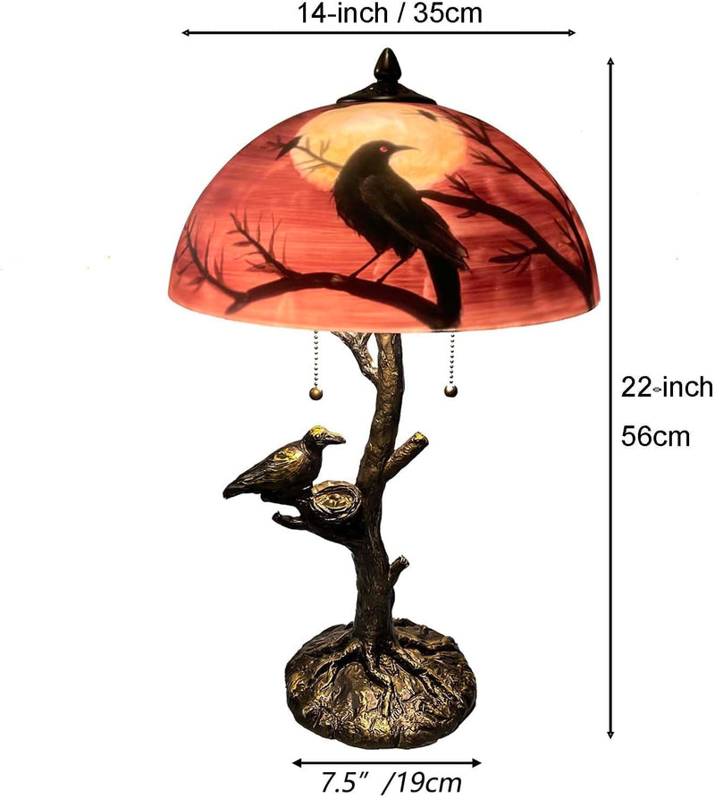L30969 Ravens on Tree Branch Table Lamp 14"x22