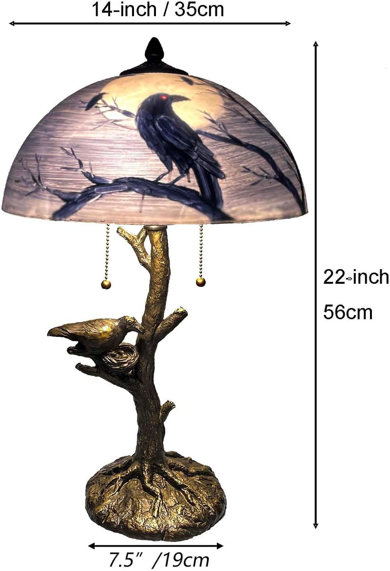 L30969 Ravens on Tree Branch Table Lamp 14"x22