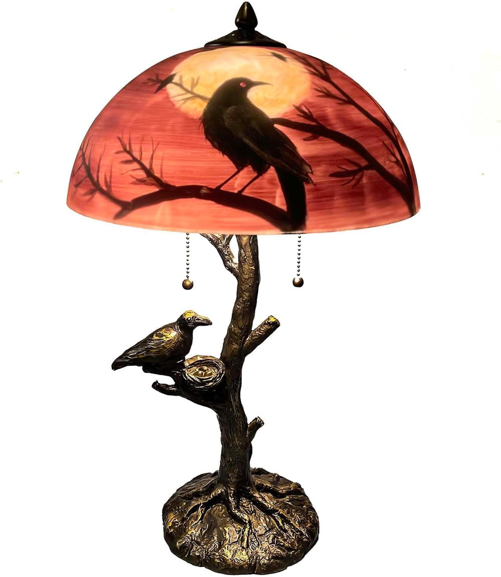 L30969 Ravens on Tree Branch Table Lamp 14"x22