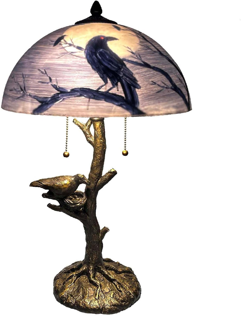 L30969 Ravens on Tree Branch Table Lamp 14"x22