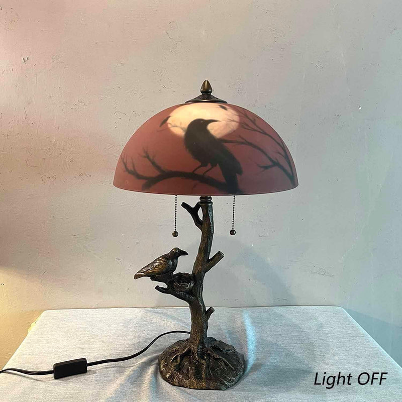 L30969 Ravens on Tree Branch Table Lamp 14"x22