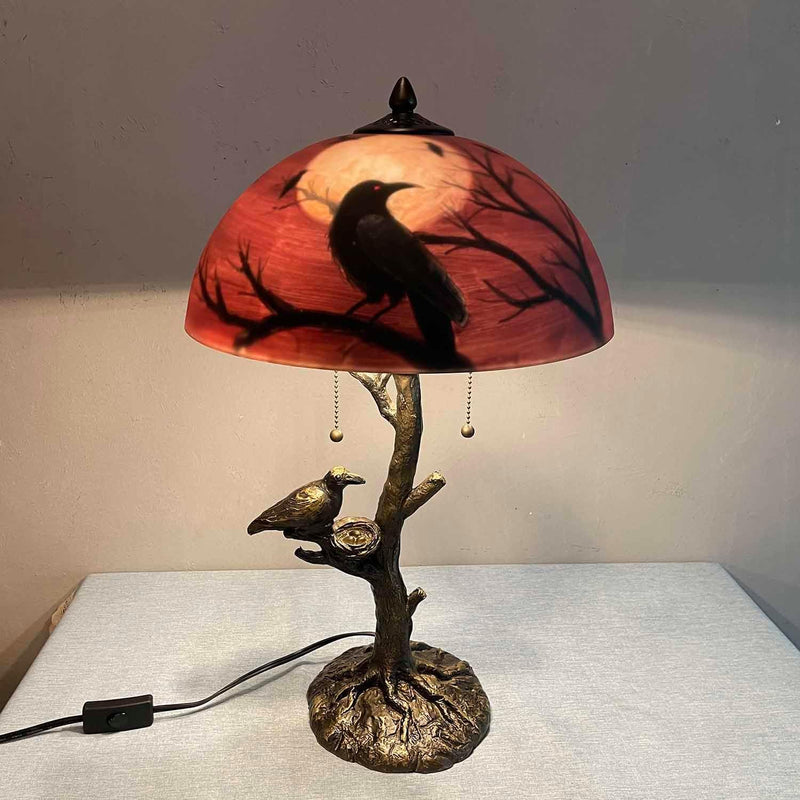 L30969 Ravens on Tree Branch Table Lamp 14"x22
