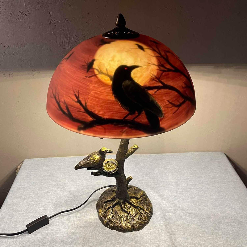 L30969 Ravens on Tree Branch Table Lamp 14"x22
