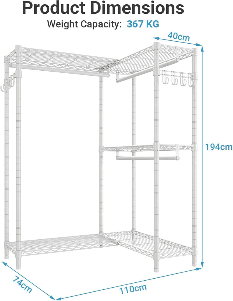 L4L Shaped Clothes Rail for Corner Freestanding Wardrobe