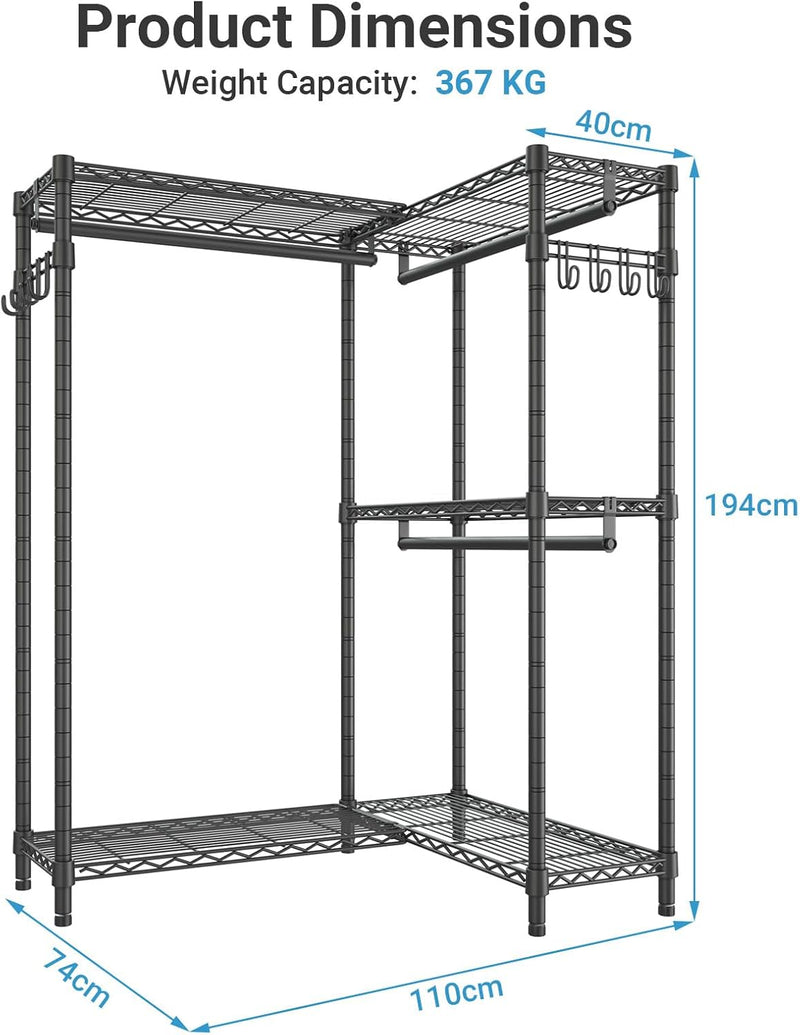 L4L Shaped Clothes Rail for Corner Freestanding