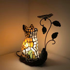 L50891 Tiffany-Style Stained Glass Cat Accent Table Lamp