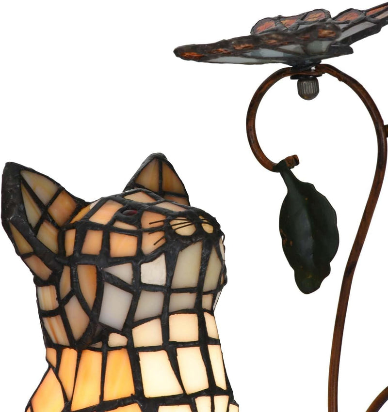 L50891 Tiffany-Style Stained Glass Cat Accent Table Lamp