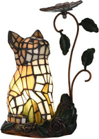 L50891 Tiffany-Style Stained Glass Cat Accent Table Lamp